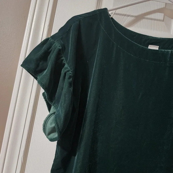 Gap Hunter Green Velvet Shift Mini Dress, Short Ruffle Sleeves, Crewneck, EUC! - Picture 3 of 11